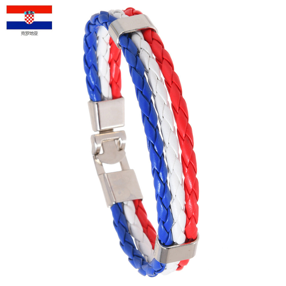 Wholesale Faux Leather Brazil Flag Color Bracelet - Unisex Fashion Accessory Gift