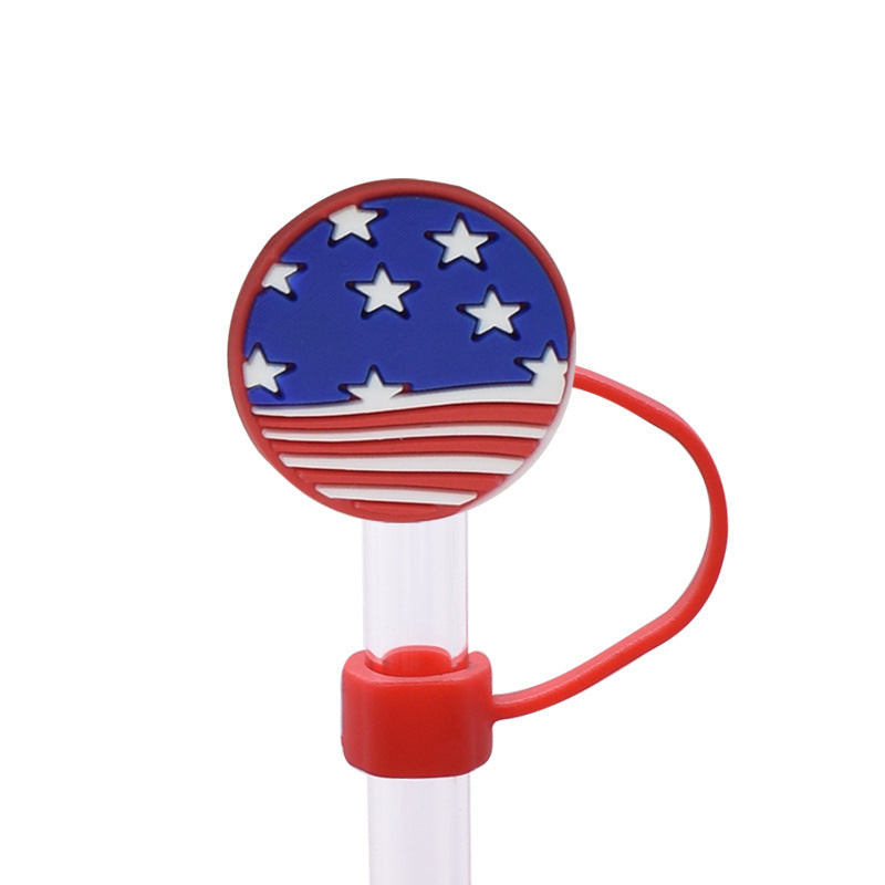 Wholesale Random 100pcs Independence Day Series PVC Soft Straw Tube Cap