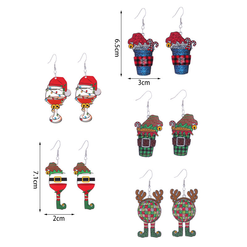 Wholesale Christmas Colorful Acrylic Elk Wine Glass Puppy Earrings ACC-ES-CT036