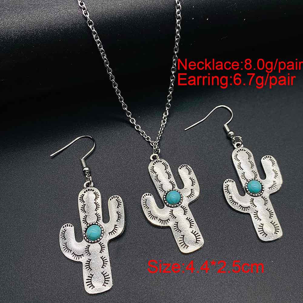 Wholesale Trendy Western Turquoise Cactus Cattle Head Earrings &  Necklace Set Jewelry Accessory