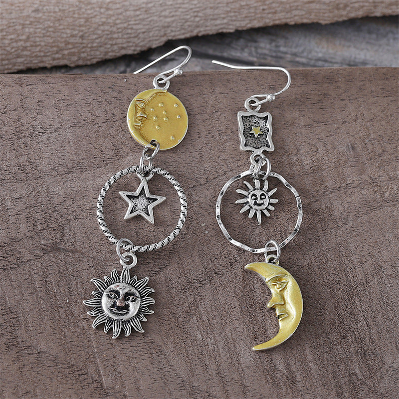 Wholesale Creative Sun Moon Asymmetric Pendant Earrings