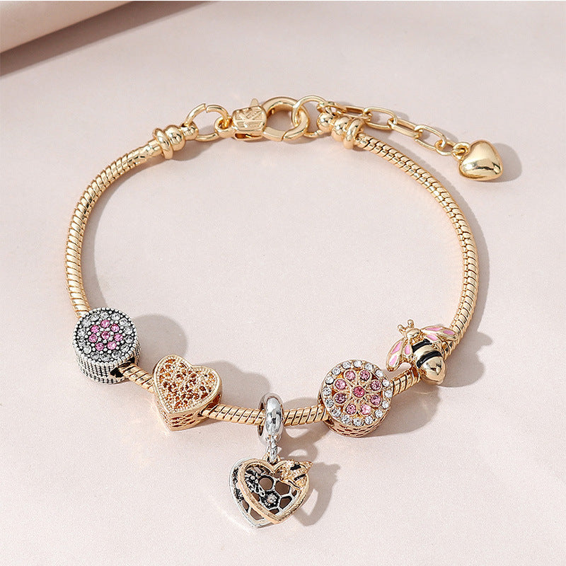 Wholesale Heart Shaped Rhinestone Stainless Steel Copper Alloy Beaded Bracelet ACC-BT-JingSY001