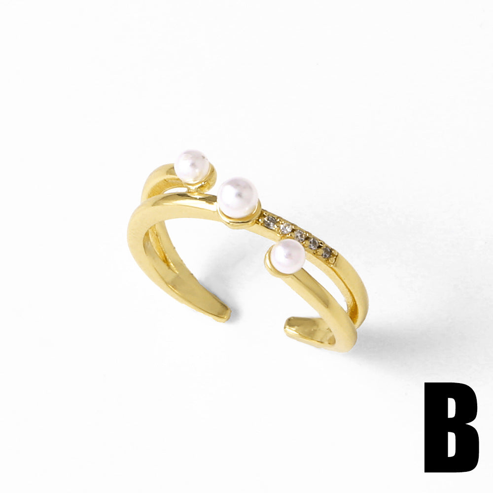 Wholesale open pearl copper plated 18k ring