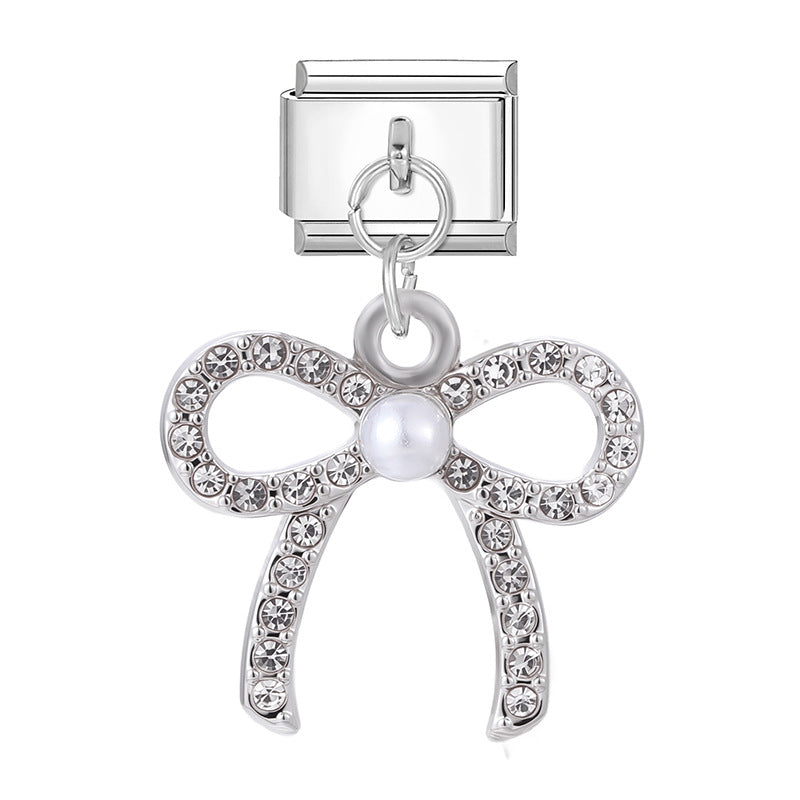 Wholesale 9mm Italian Charm Starter Bracelets DIY Heart Bow Pendant Stainless Steel Composable Bracelet