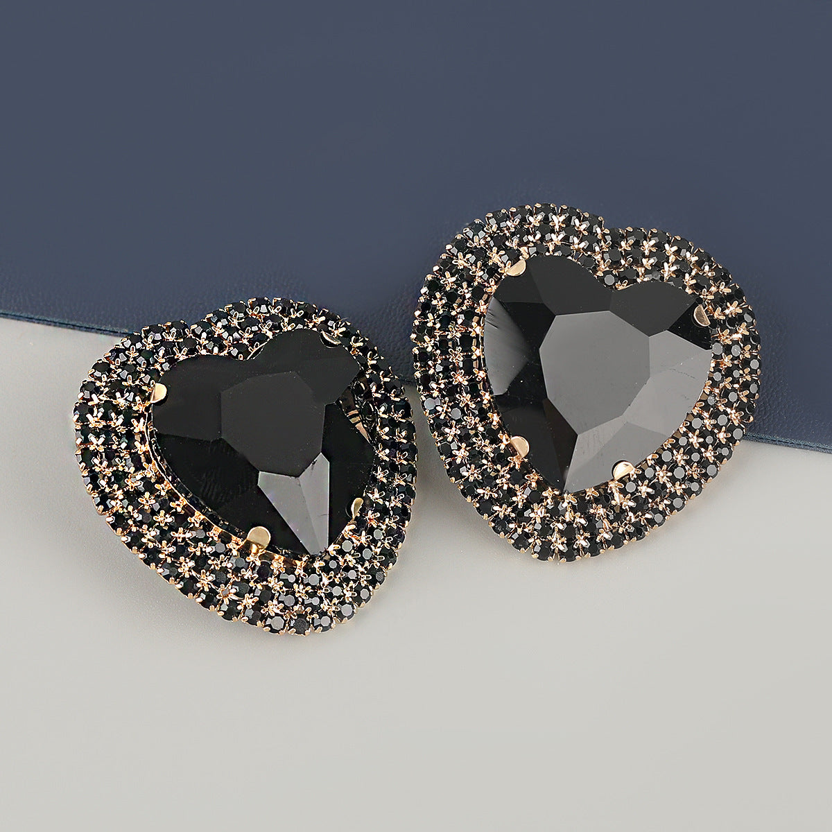 Wholesale diamond heart shaped glass diamond alloy earrings ACC-ES-JL014