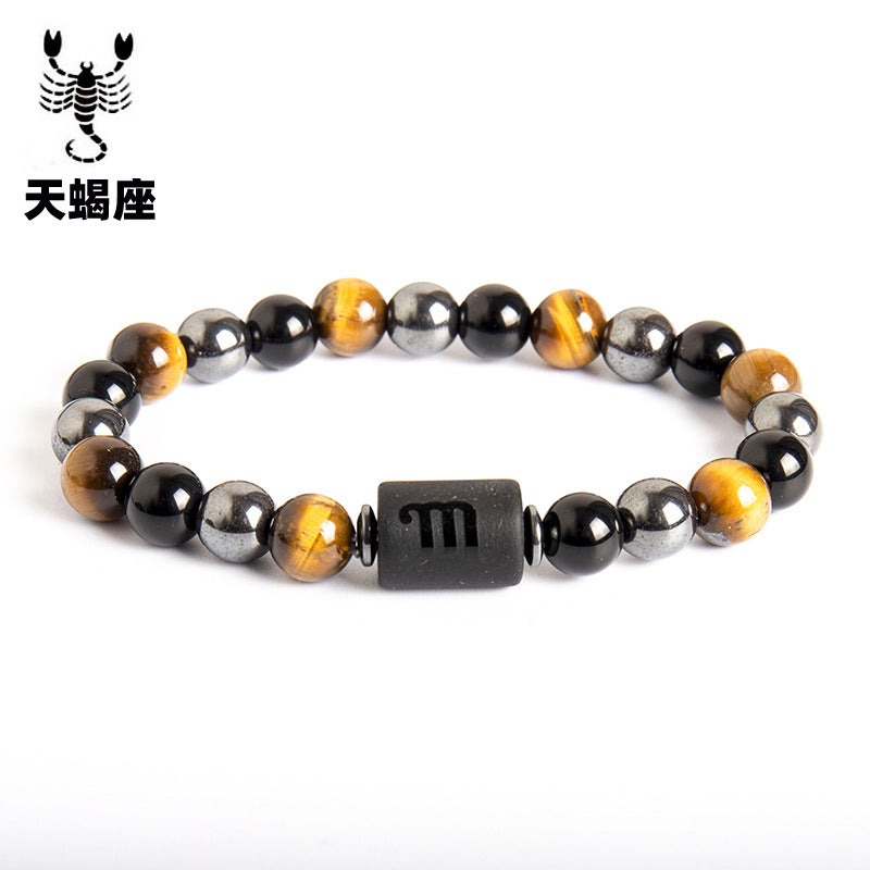 Wholesale Twelve Constellations Natural Tiger Eye Stone Men's Beaded Bracelet ACC-BT-Xinc003