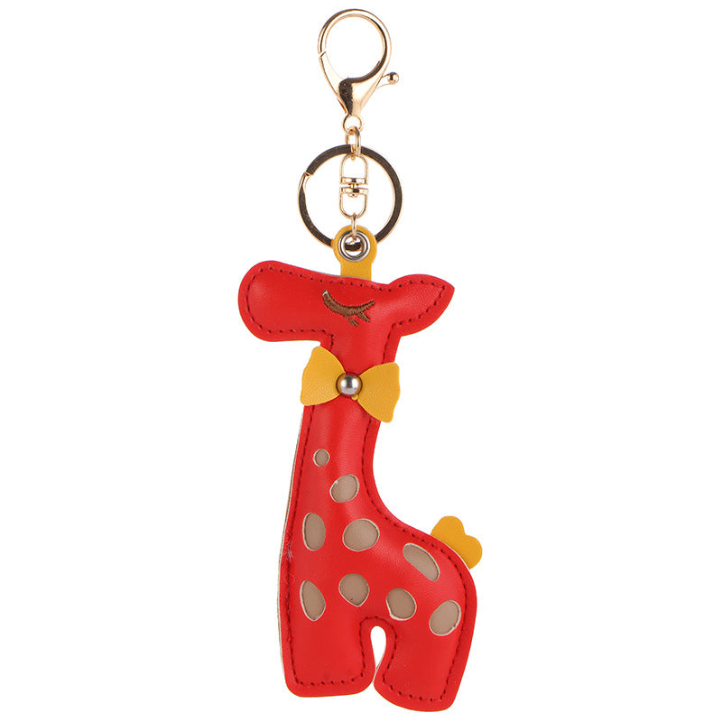 Wholesale Cartoon Cute PU Giraffe Keychain Pendant Embroidered Hollow Fawn Bag Pendant