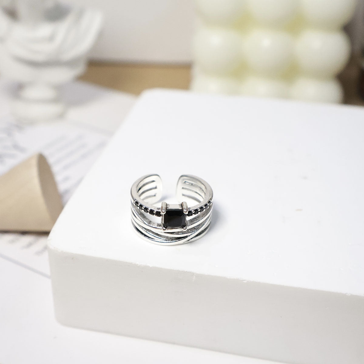 Wholesale 925 Silver Twist Double Layer Zircon Ring