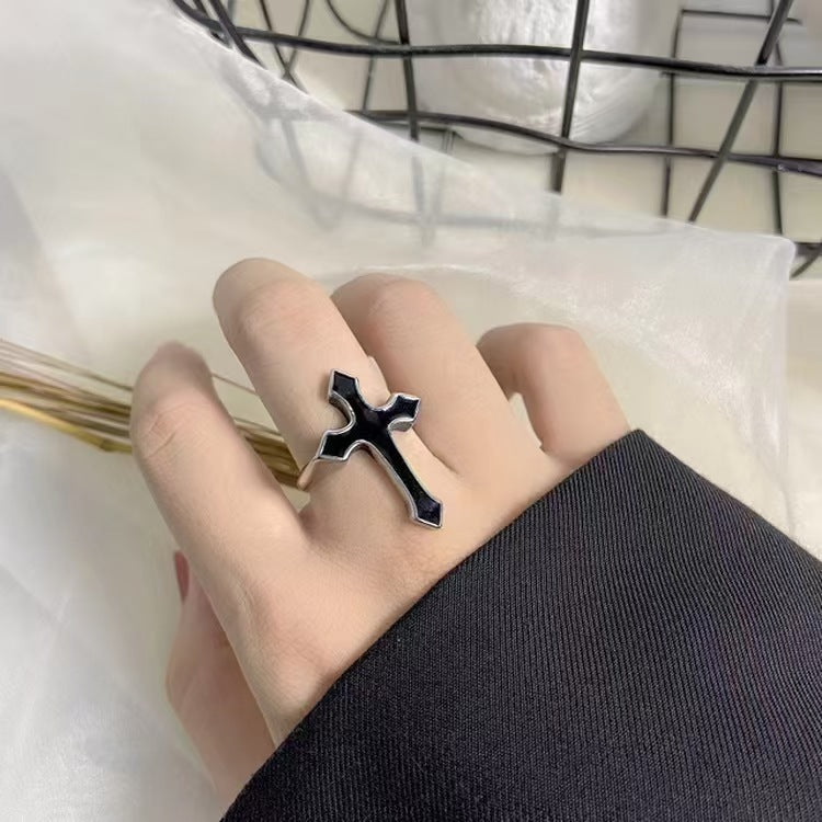 Wholesale Men' s Open Ring with Cross Oil-Drip Design Trendy Fashion Accessory