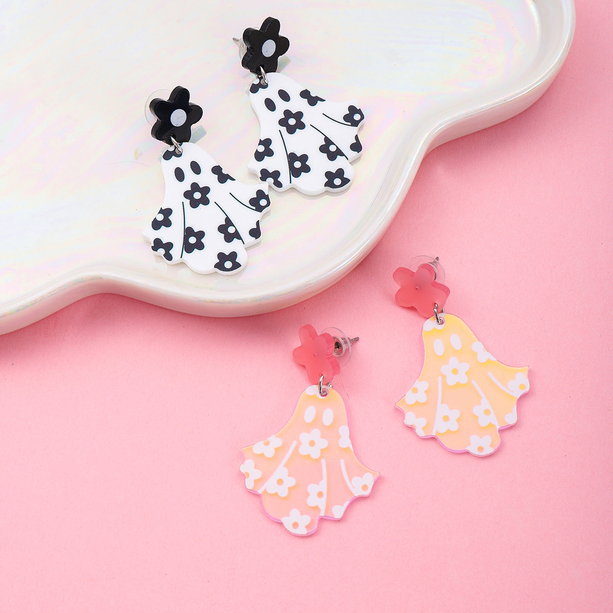 Wholesale Flower Ghost Earrings Cute Halloween Acrylic Earrings