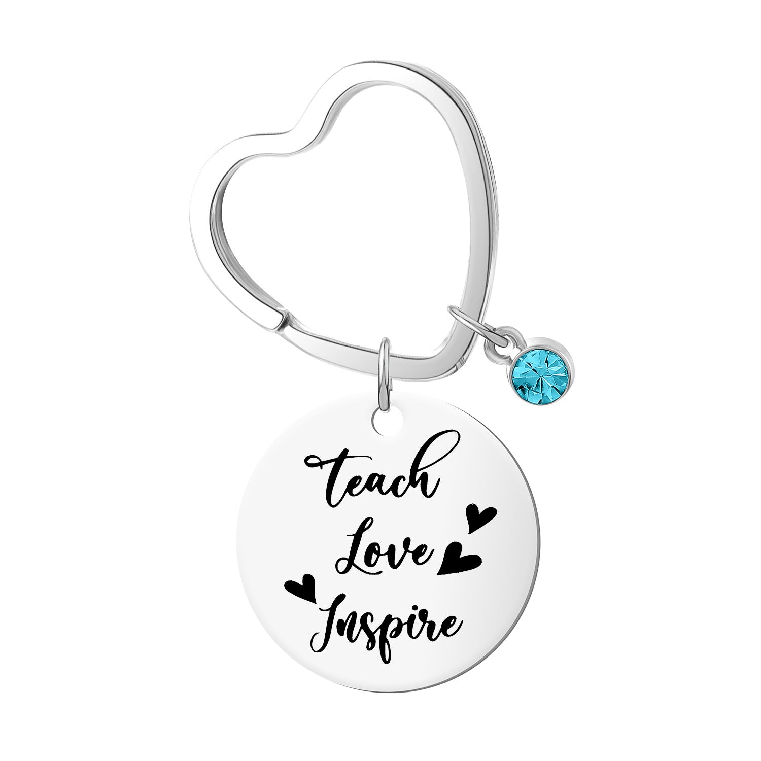 Wholesale Heart Shaped Keychain Blue Diamond Mother's Day Metal Engraving Keychain