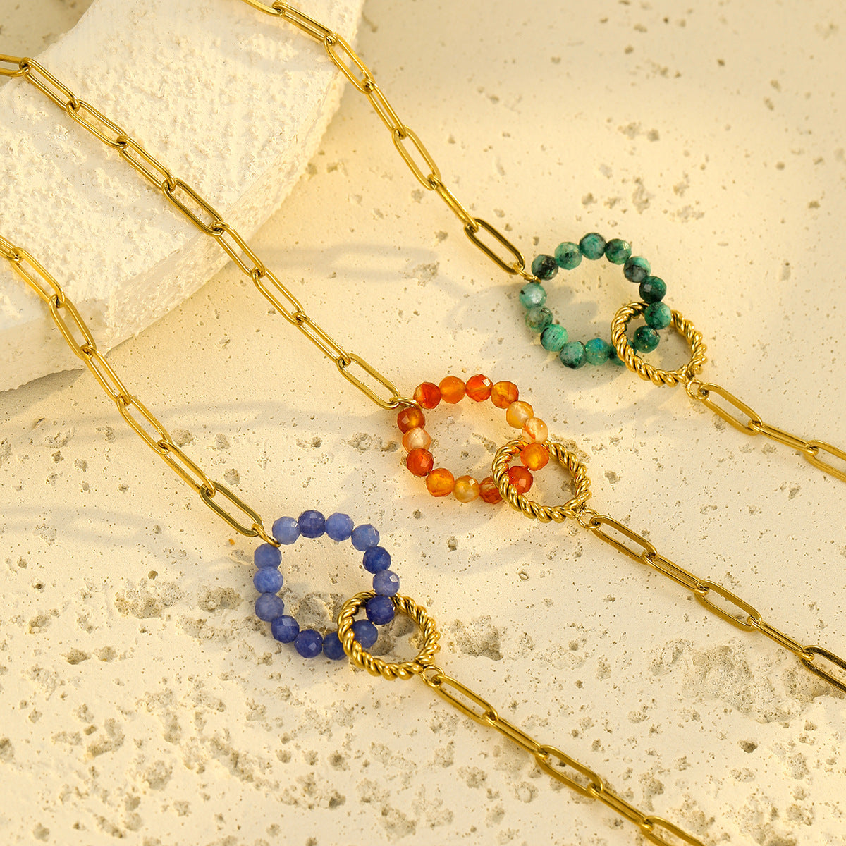 Wholesale retro natural stone stainless steel bracelet