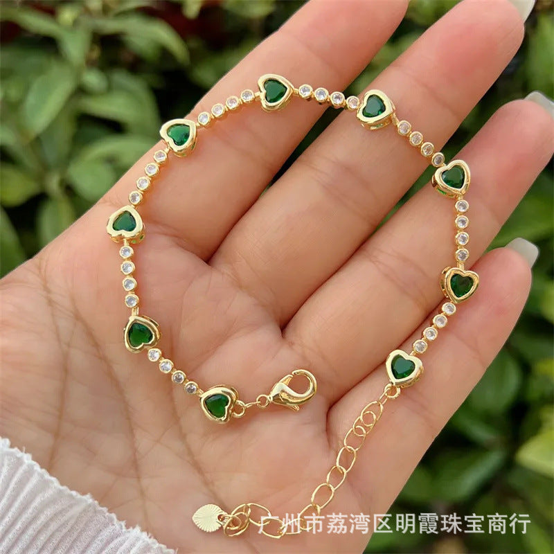 Wholesale 18K Gold-Plated Copper Diamond-set Zirconia Heart Bracelet