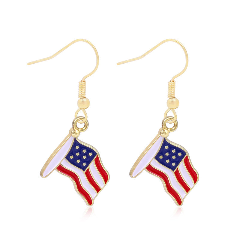 Wholesale American Independence Day Alloy Oil Drop Flag Pentagram Angel Earrings ACC-ES-BinLi003