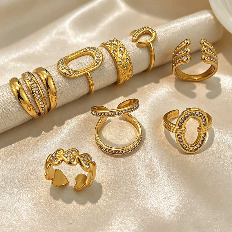 Wholesale Stainless Steel Gold Plated Open Geometric Oval Design Ring Fashion Accessory for Everyday Wear