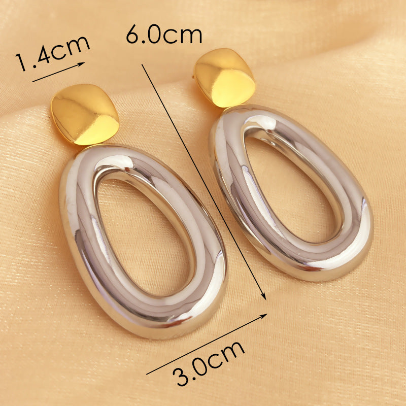 Wholesale Exaggerated Style Retro Water Drops Contrast Color Earrings Stainless Steel Gold and Silver Color-matching Advanced Sense Earrings