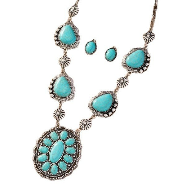 Wholesale Vintage Left and Right Shaped Necklaces Turquoise Earrings Western Style Necklace ACC-NE-Gaoz003