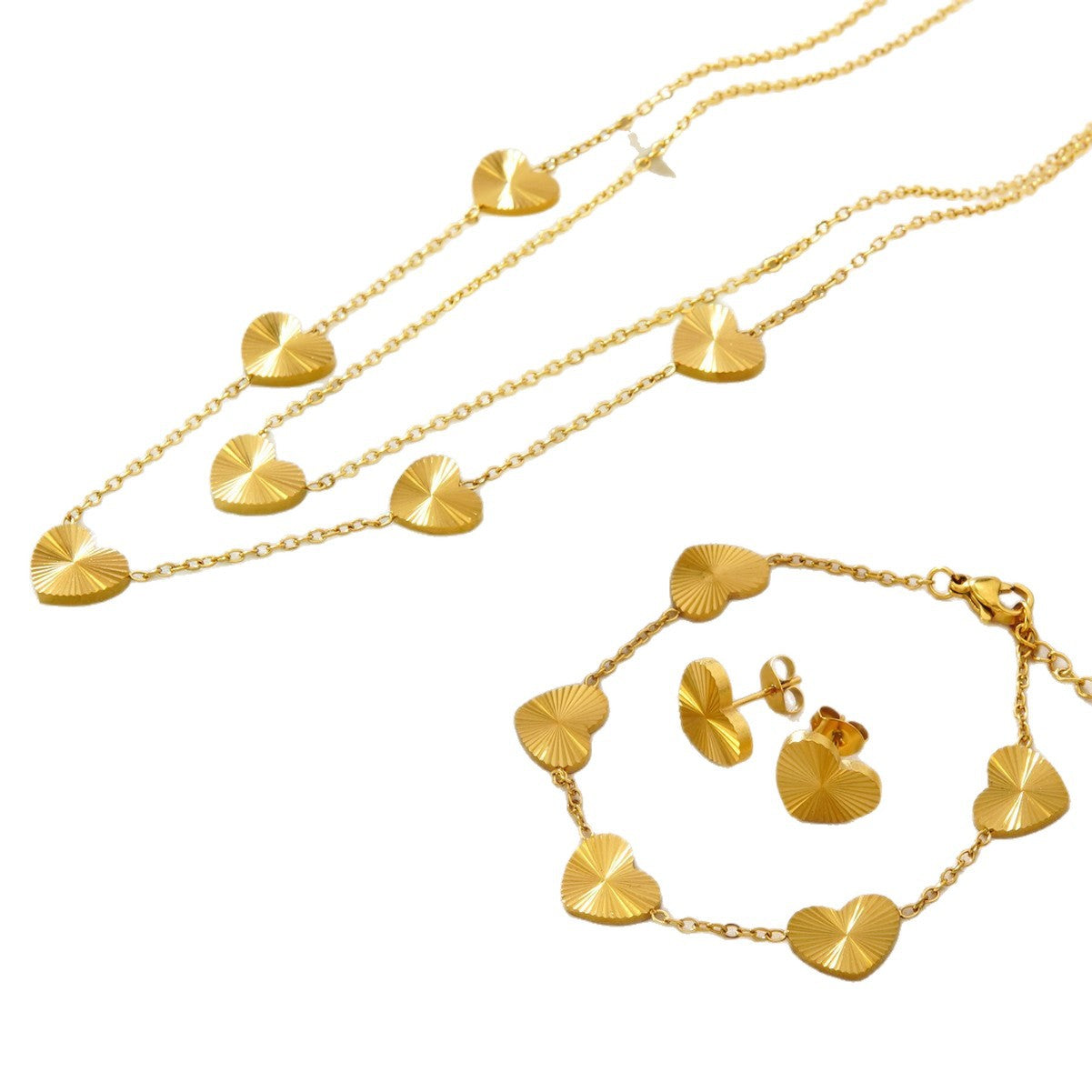 Wholesale Stainless Steel Heart Jewelry Set Earrings Necklace Bracelet for Boutique Resale