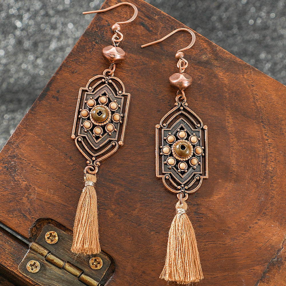 Wholesale Retro Bohemian Ethnic Long Tassel Earrings Zinc Alloy Fashion Accessory