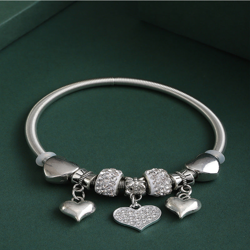 Wholesale Heart Shaped Rhinestone Stainless Steel Copper Alloy Beaded Bracelet ACC-BT-JingSY001
