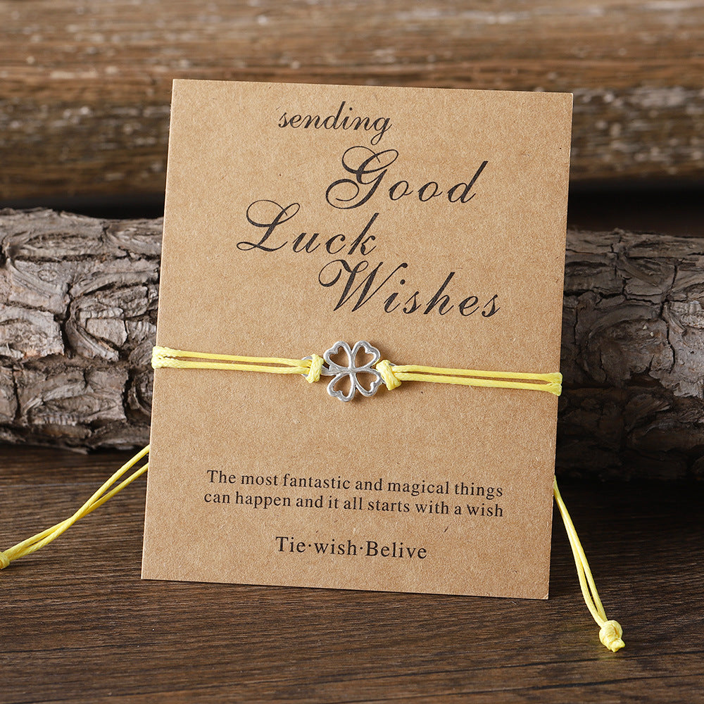 Wholesale Lucky Four Leaf Clover Card Braided Color Rope Adjustable Bracelet ACC-BT-zhiyu003