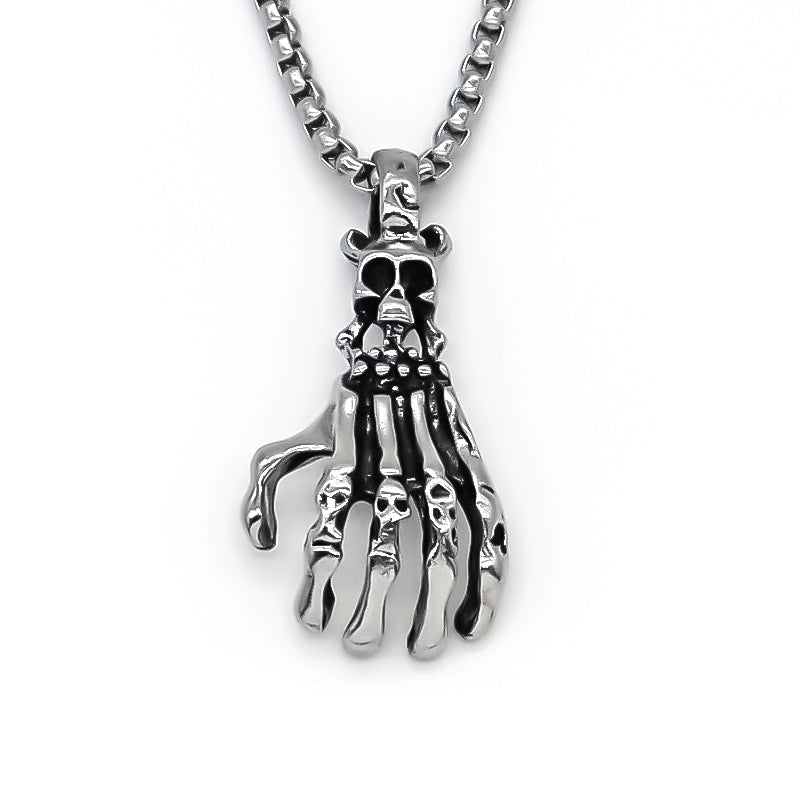 Wholesale Alloy retro skull hand bone pendant necklace