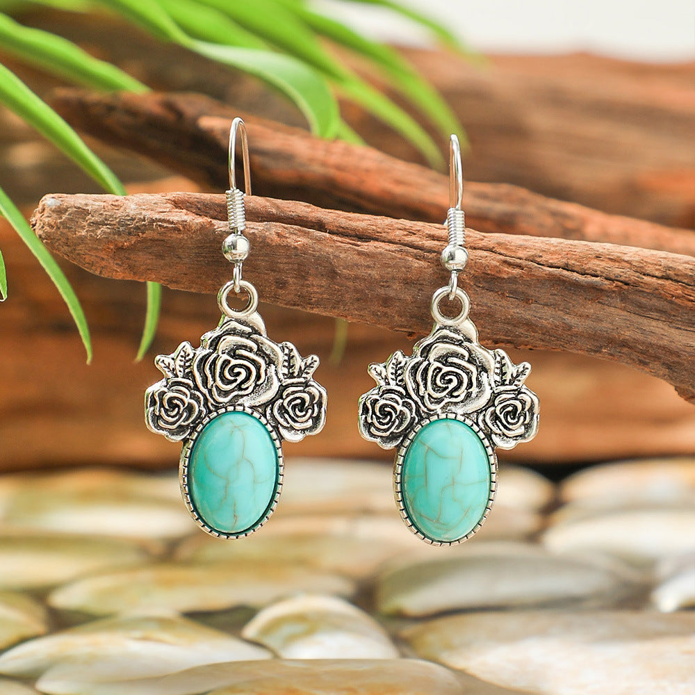 Wholesale Retro Bohemian Turquoise Alloy Earrings Party Wear Fashion Accessory