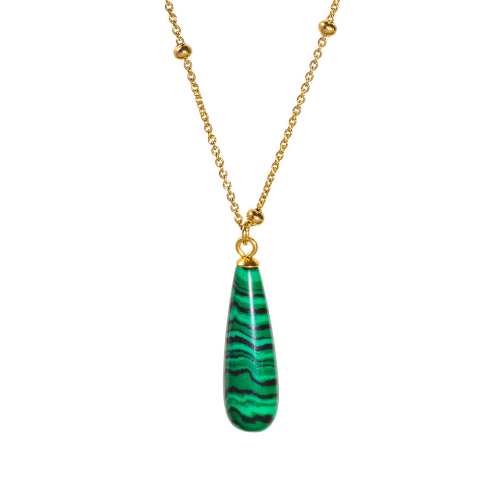 Wholesale Drop-shaped Natural Stone Pendant Stainless Steel Necklace
