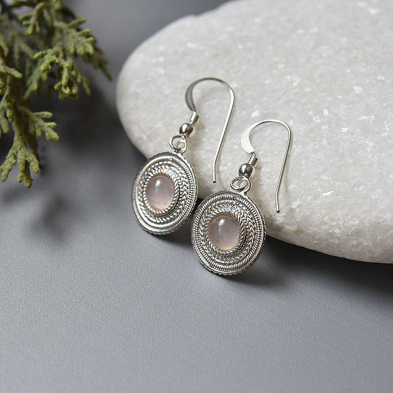 Wholesale  pink cat's eye stone earrings  elegant round carved handmade earrings