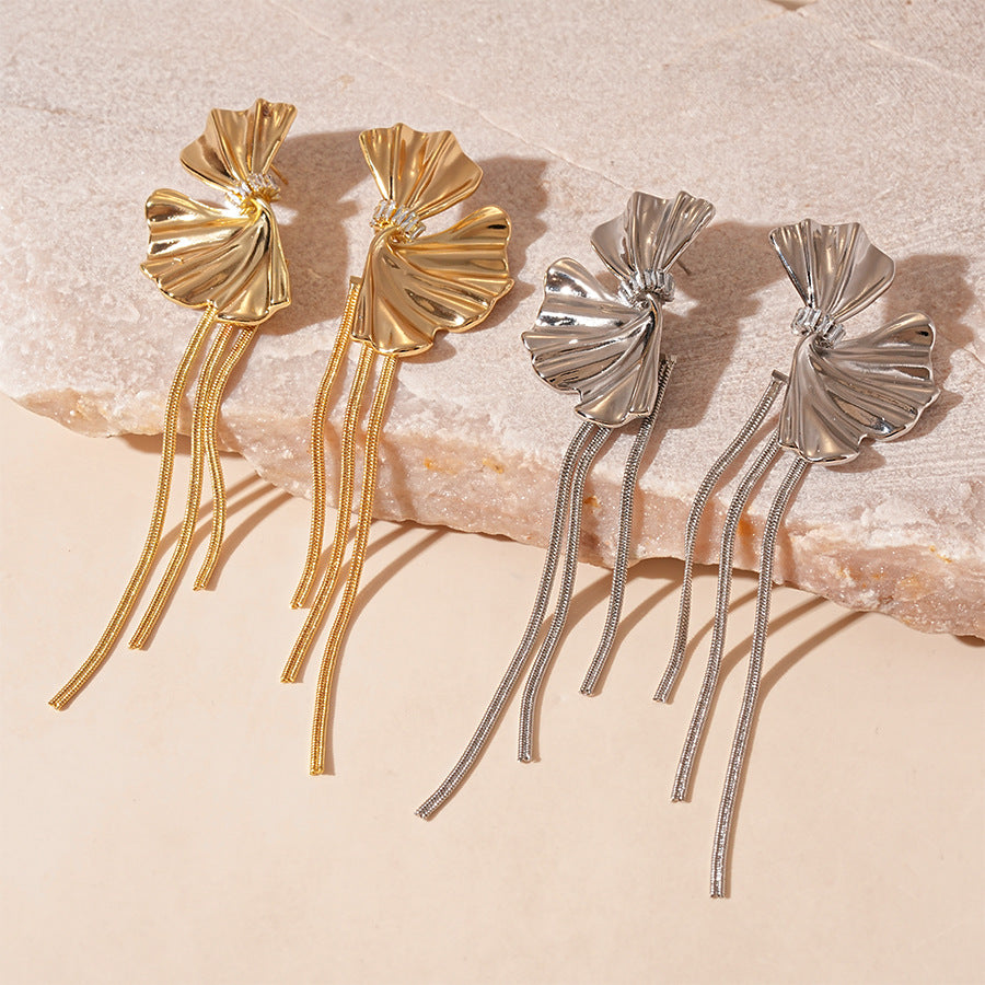 Wholesale Metallic zircon flower long tassel silver needle earrings