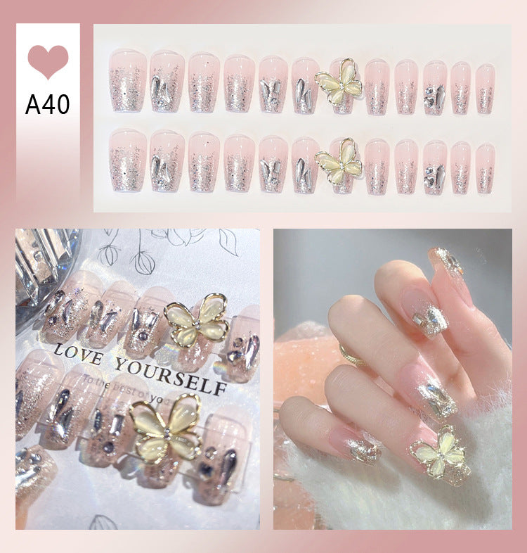 Wholesale 24 Pieces/box Diamond Butterfly Glitter Nail Art Press-on Nails Kits Nail Stickers ACC-NS-DiNa002