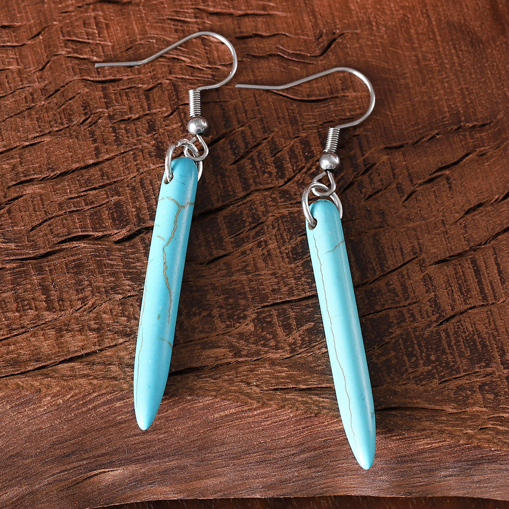 Wholesale Retro Bohemian Tassel Turquoise Pendant Earrings