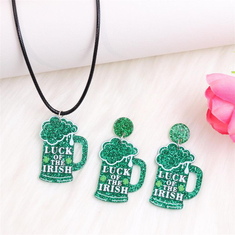 Wholesale St. Patrick's Day Flower Earrings Jewelry Set Acrylic Earrings