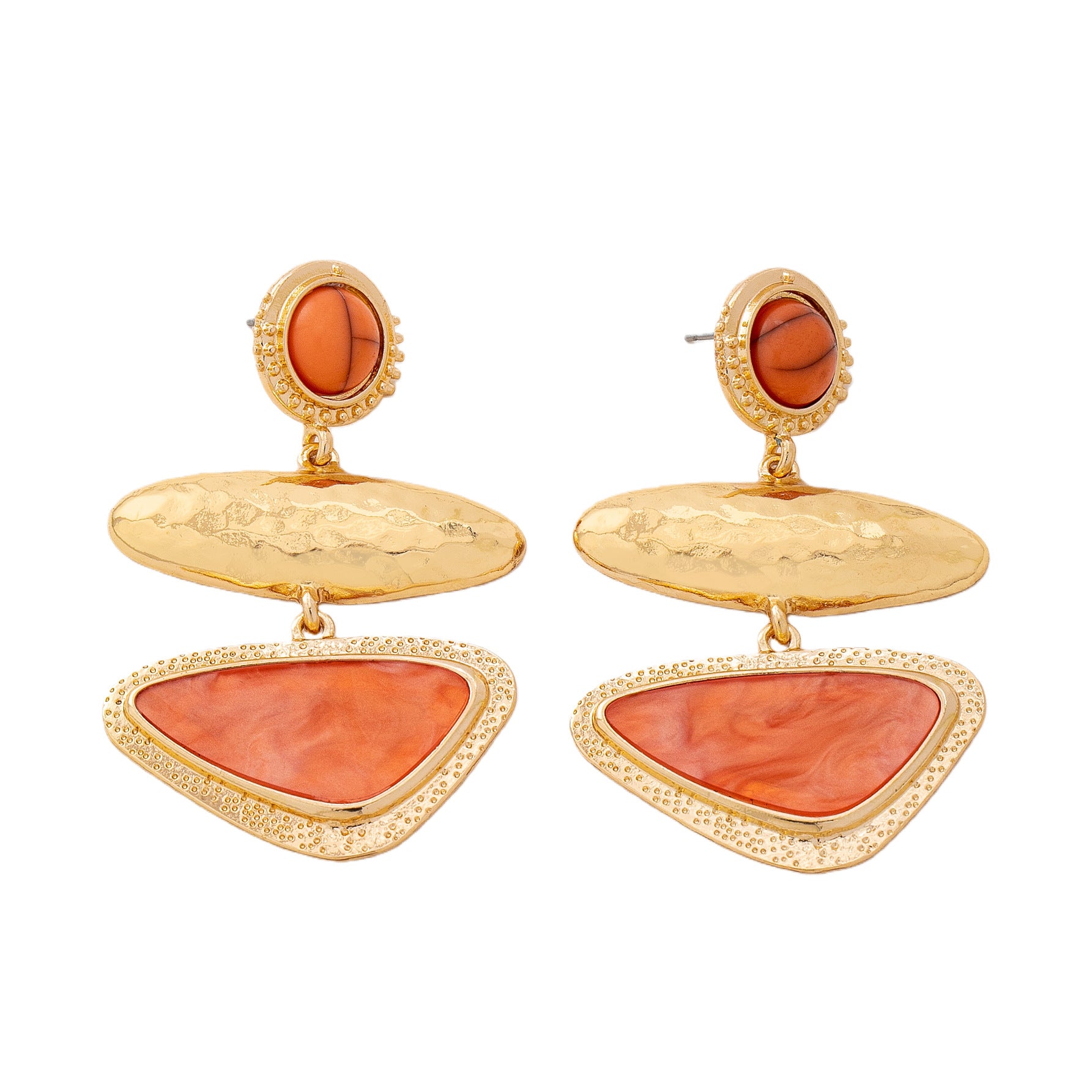Wholesale Retro Geometric Orange Drop Earrings Gold Hammered Zinc Alloy Triple Layer Stylish Women S Jewelry Accessory
