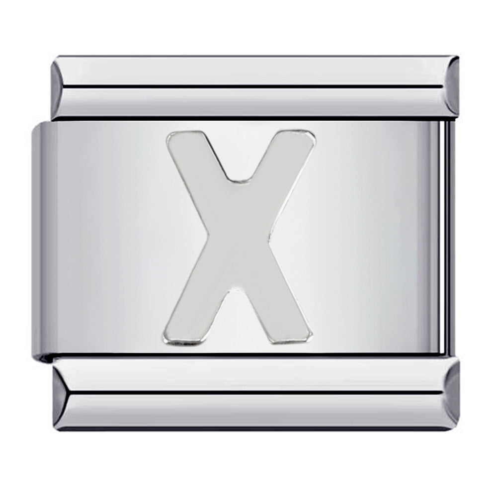 Wholesale Italian Charm Bracelet 9mm DIY Splicing Removable Silver Concave Letters Stainless Steel Composable Bracelet