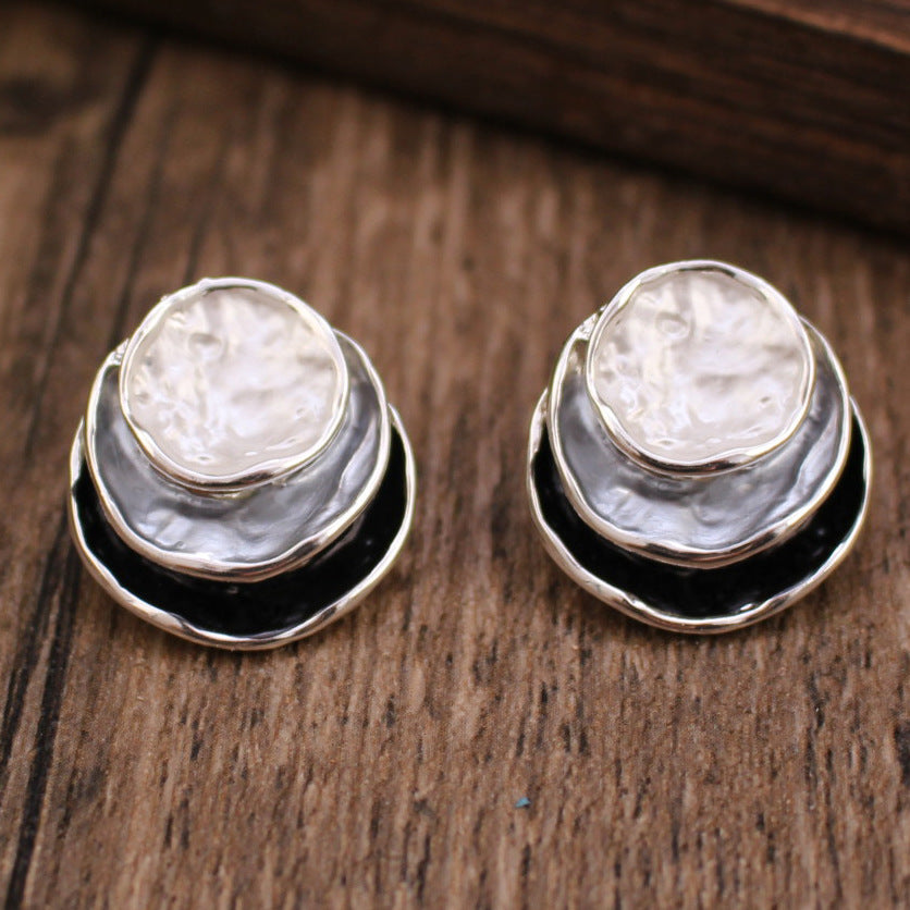 Wholesale  color painting oil three-layer round cake earrings
