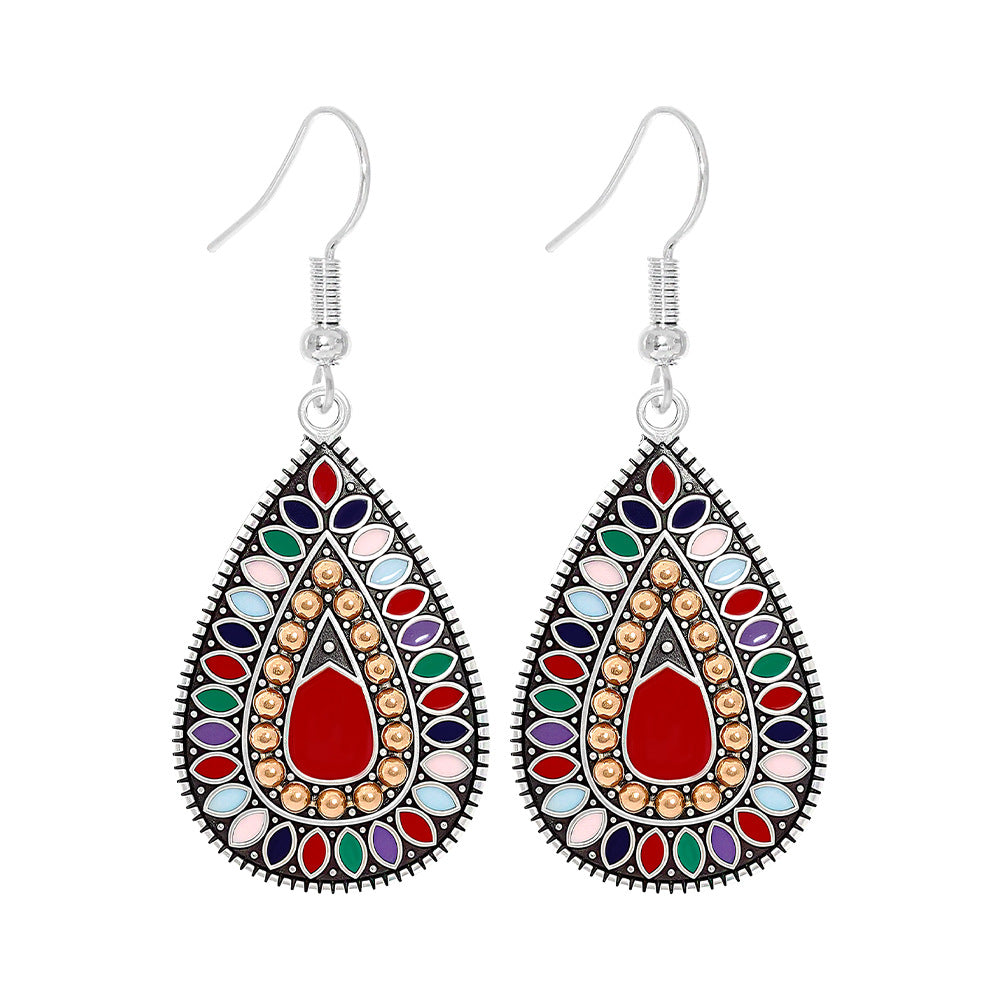 Wholesale Zinc Alloy Bohemian Water Drop Earrings Retro Ethnic Style Jewelry For Women Party Gift