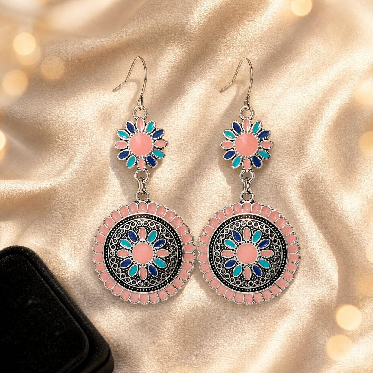 Wholesale Bohemian Geometric Round Oil Drop Earrings Bronze Red Alloy Flower Design Boutique Resale Jewelry Accessory