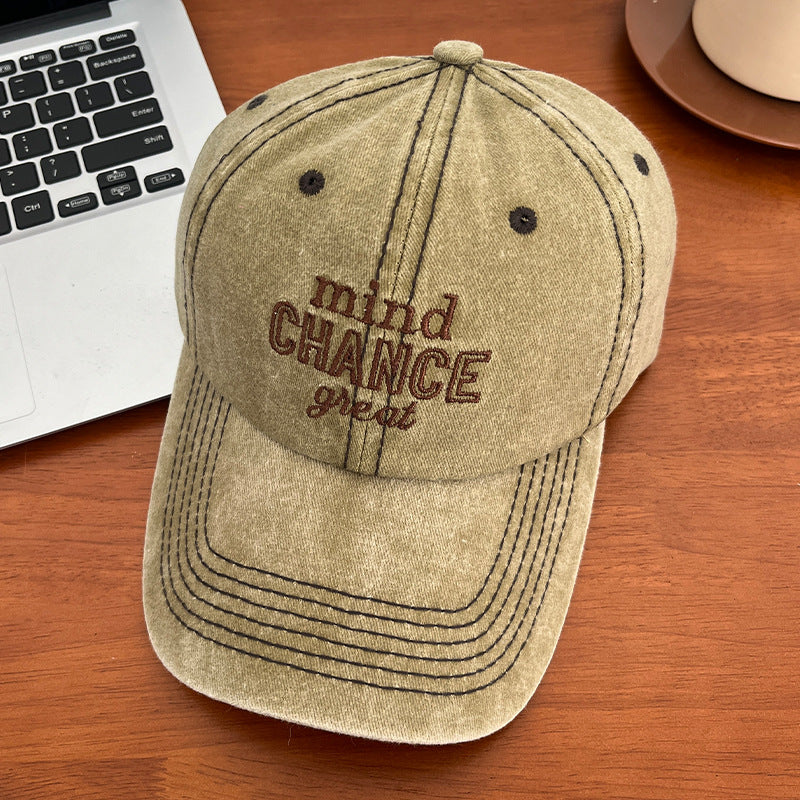 Wholesale Vintage Embroidered Letter Wide Eaves Big Head Sunshade Baseball Cap