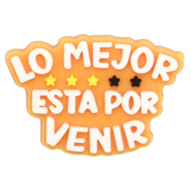 Wholesale  Random 100pcs Colorful Spanish phrase series PVC Soft Rubber Shoe Buckle Decoration