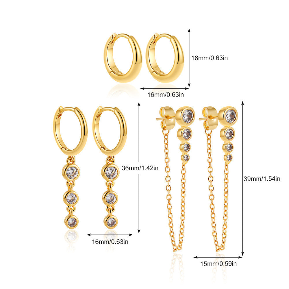 Wholesale 18K gold simple temperament inlaid zircon earrings