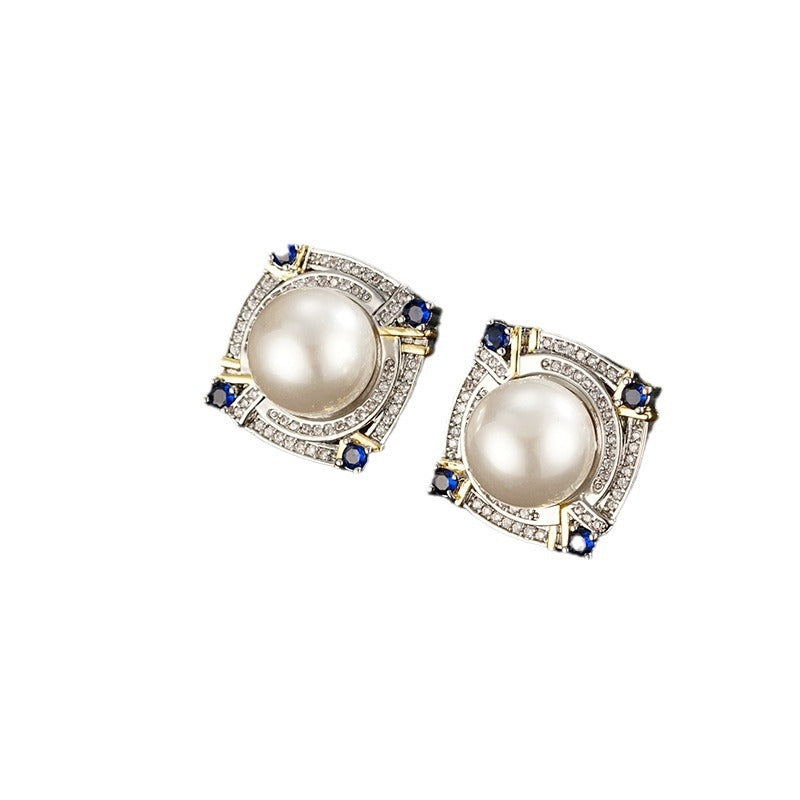Wholesale  retro baroque pearl stud earrings two-color  colorful Gold stud earrings