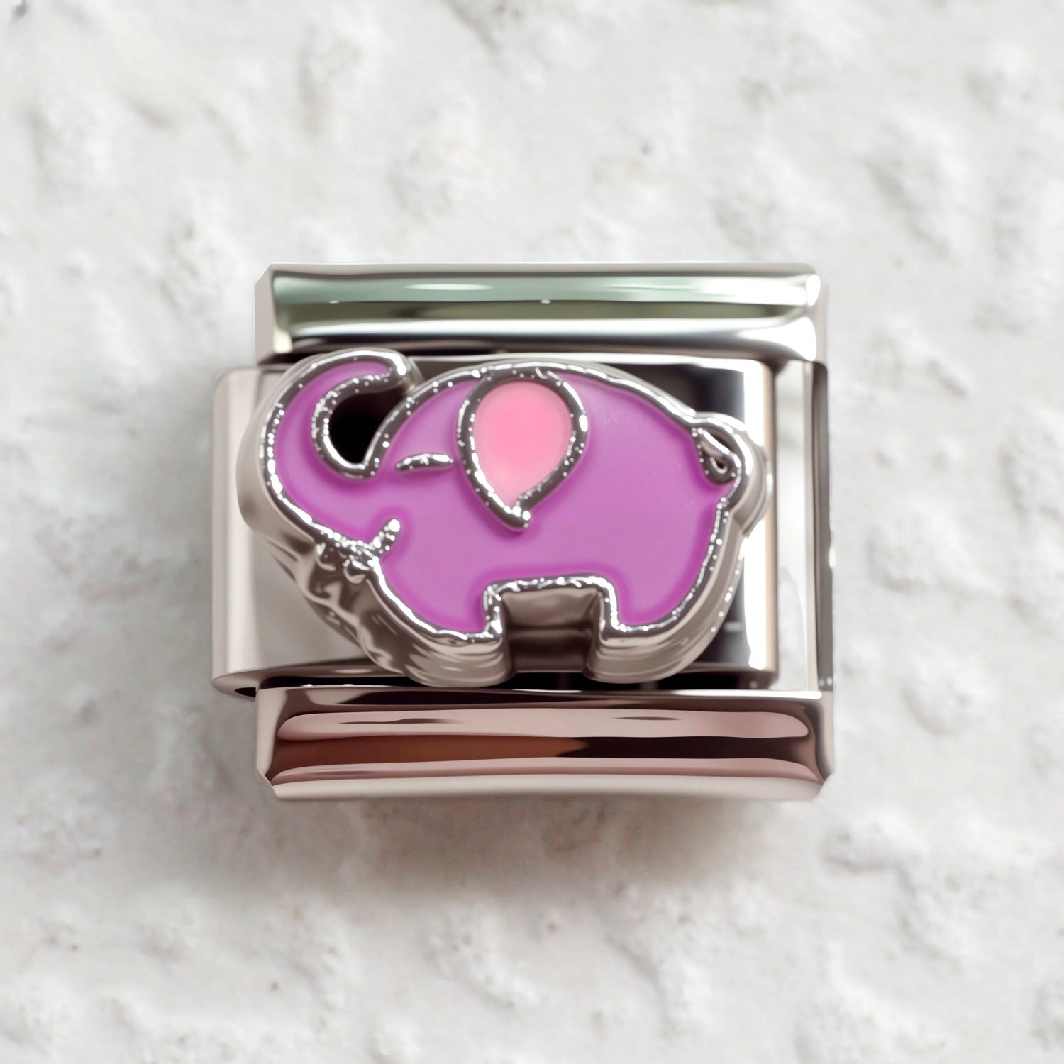 Wholesale Stainless Steel Italian Modular Bracelet with Purple Gemstone Hippo Elephant Charms DIY Elastic Jewelry Accessory