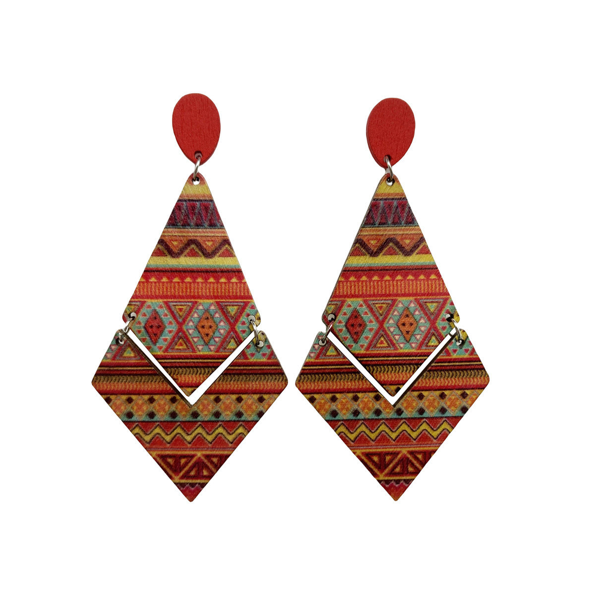 Wholesale Mid-century Style Bohemian Printed Wood Earrings ACC-ES-FX029
