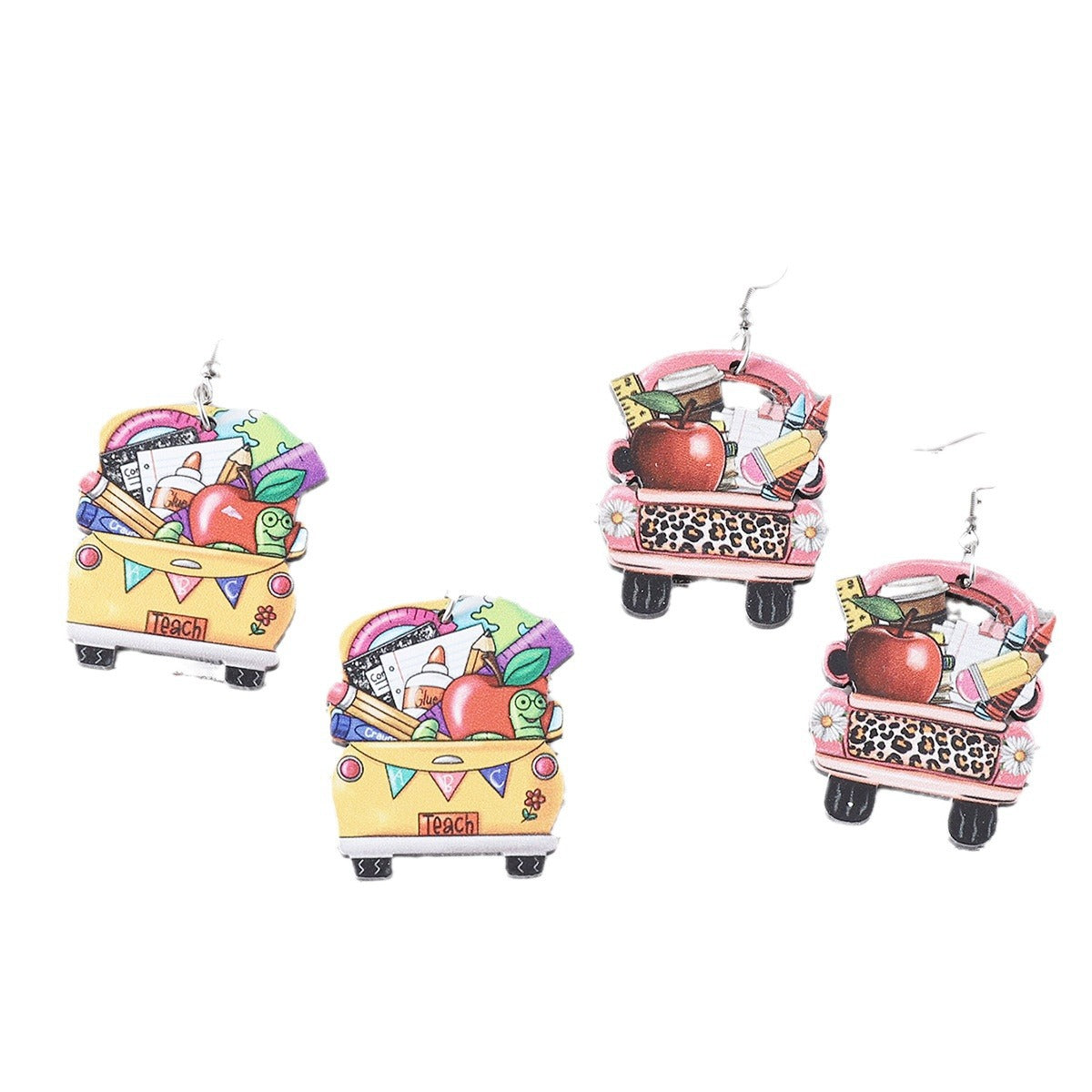 Wholesale Back To School Season Pencil Apple Crayon Wood Double Sided Earrings ACC-ES-ChuLian093