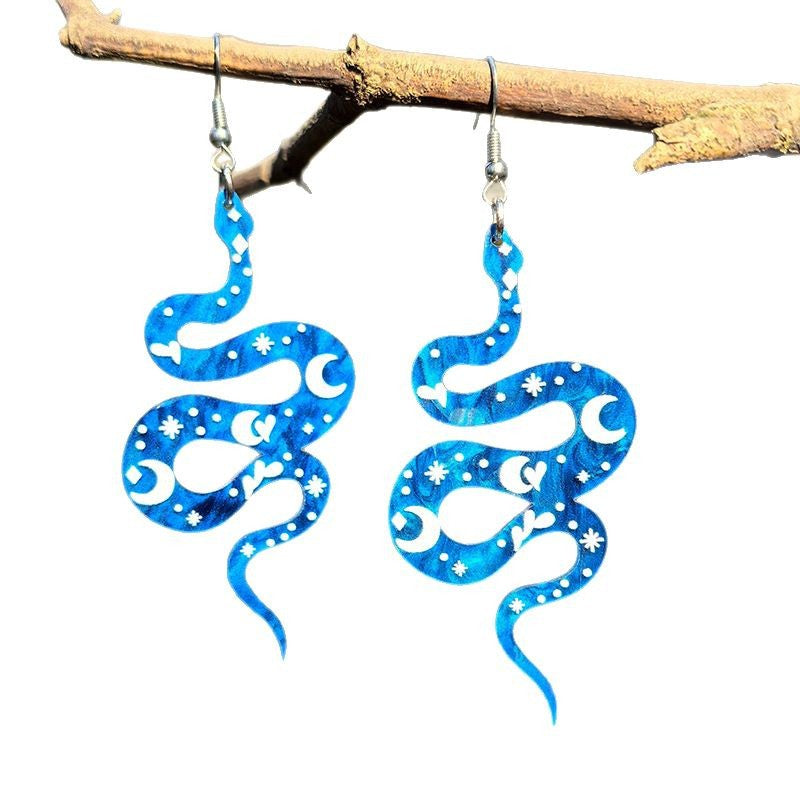 Wholesale Star Moon Pattern Snake Pendant Acrylic Earrings