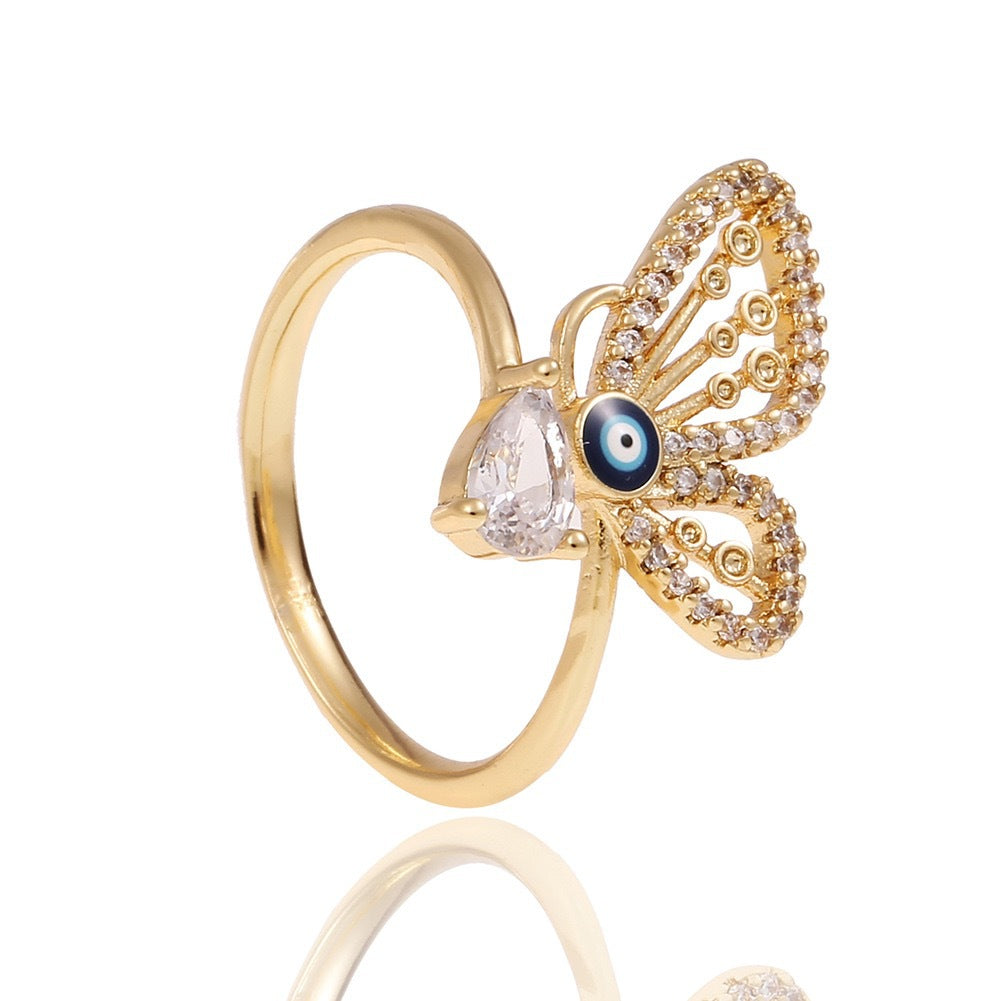 Wholesale Copper-Plated Gold-Tone Devil' s Eye Geometric Open Ring Fashion Jewelry Accessory Boutique Resale