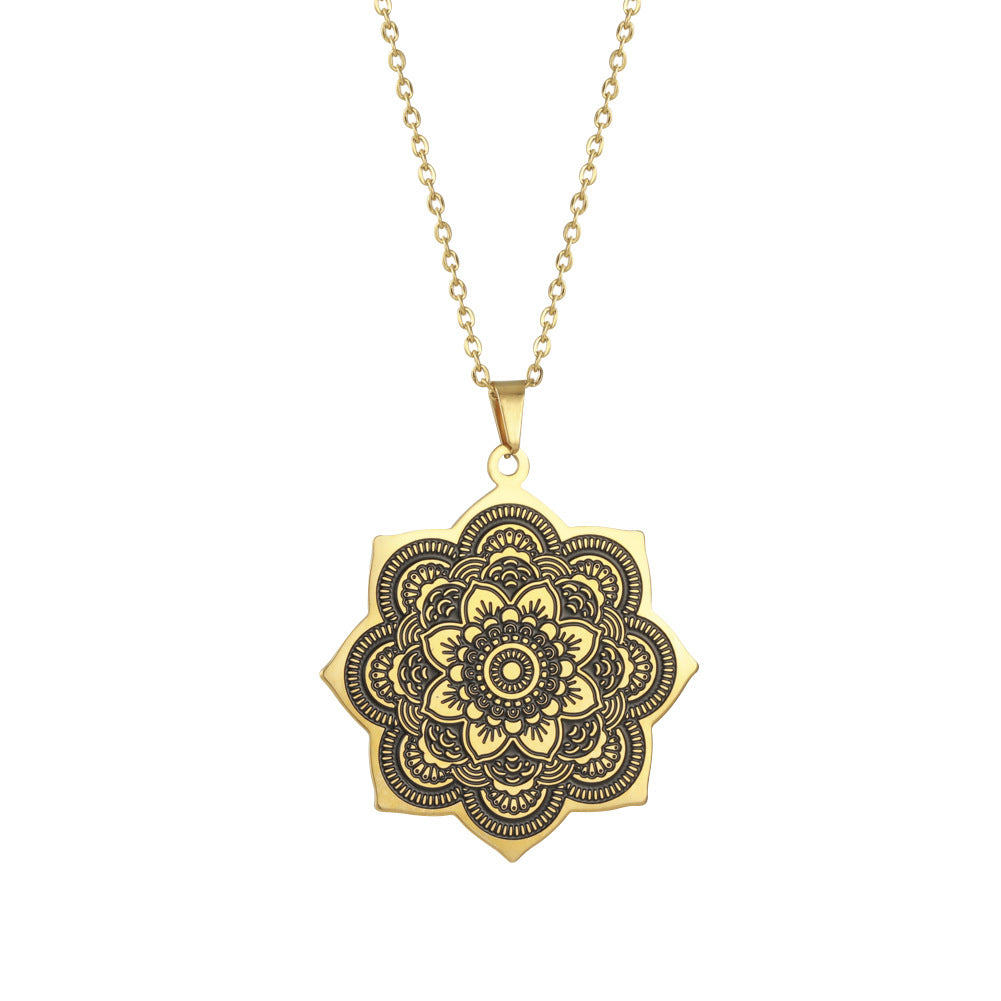 Wholesale Mandala Flower Pendant 304 Stainless Steel Necklace ACC-NE-GeXiang002
