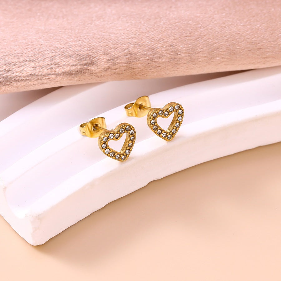 Wholesale Light Luxury Diamond-Encrusted Hollow Heart Jewelry Set - Titanium Steel Bracelet,  Necklace,  Earrings,  Boutique Resale Gift