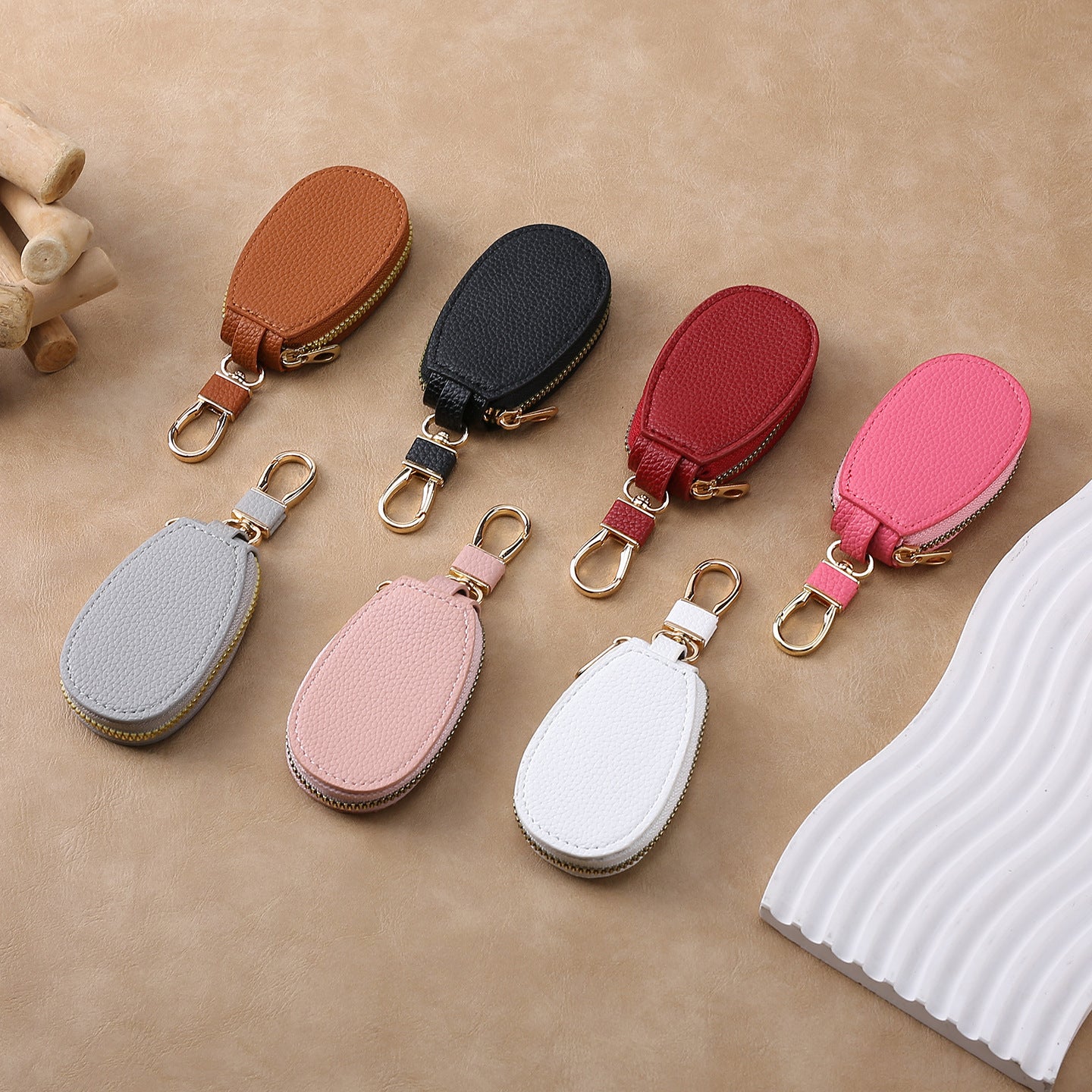Wholesale Urban Car Key Bag PU Leather Keychain Pouch Stylish Solid Color Key Organizer For Men Women Car Key Accessory Gift